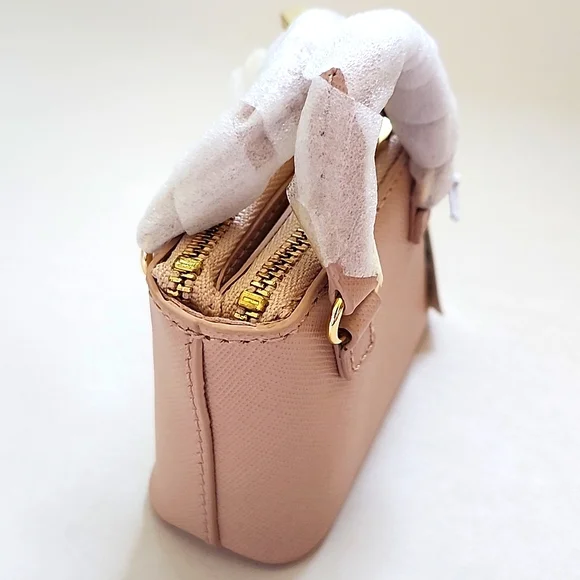 NWT TORY BURCH Mini Robinson Double Zip Leather Tote Gold Key Fob Bag Charm - Picture 6 of 9